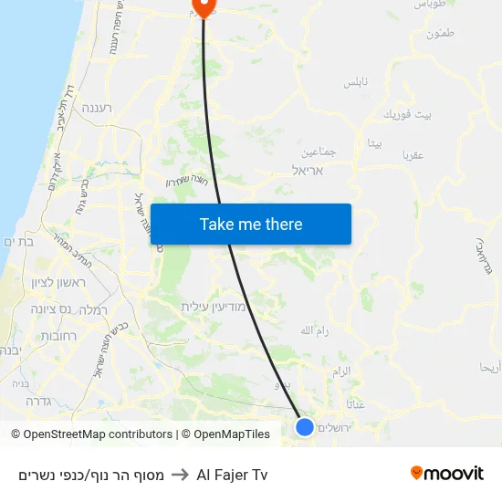 Har Nof Terminal/Kanfei Nesharim to Al Fajer TV map