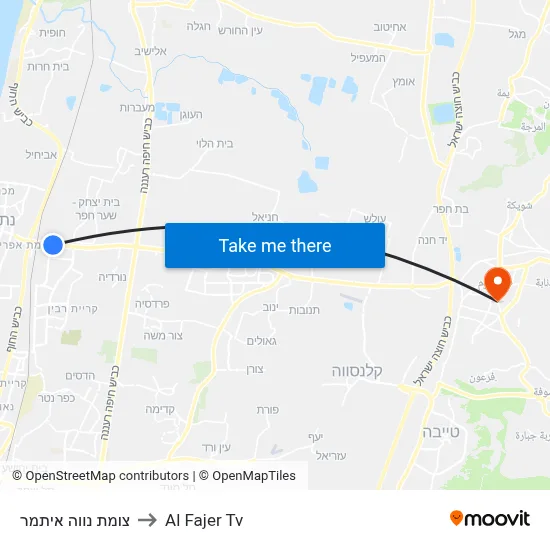 Neve Itamar Junction to Al Fajer TV map