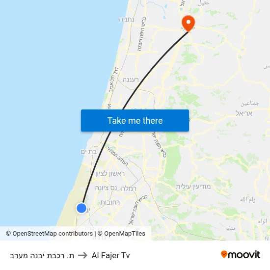 Yavne West Railway Station to Al Fajer TV map