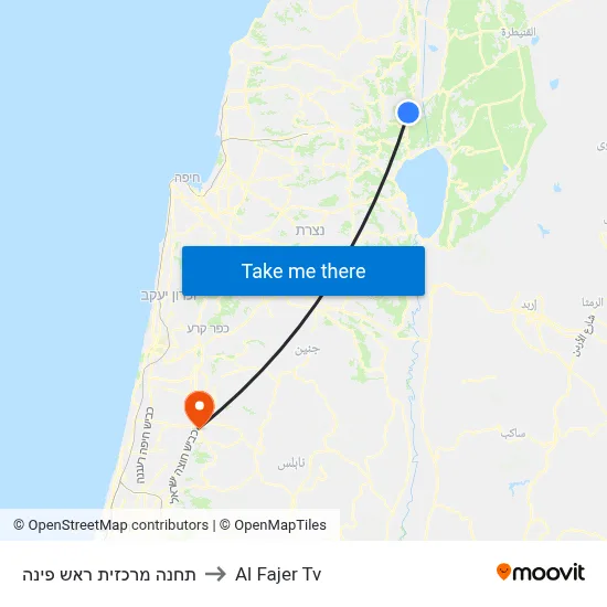 Rosh Pina Central Station to Al Fajer TV map