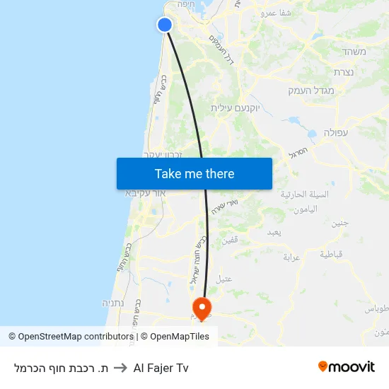 Haifa Hof HaCarmel Railway Station to Al Fajer TV map