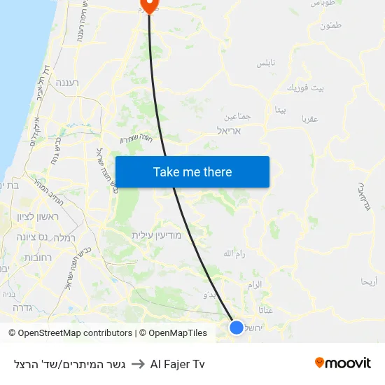 String Bridge/Herzl Boulevard to Al Fajer TV map