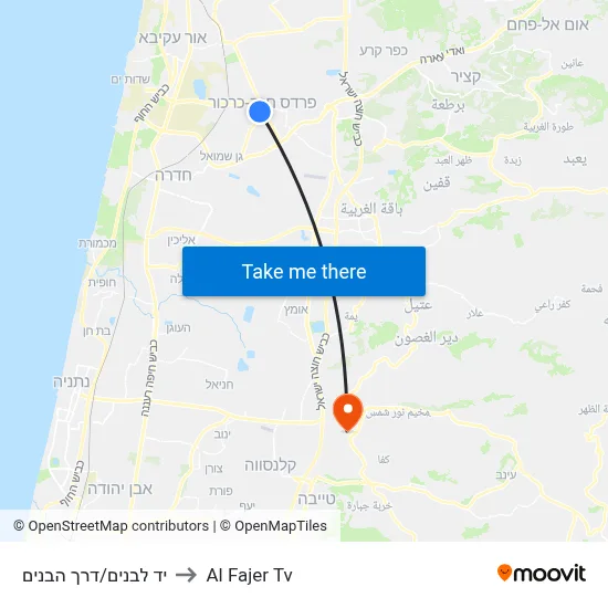 Yad LeBanim/Derech HaBanim to Al Fajer TV map