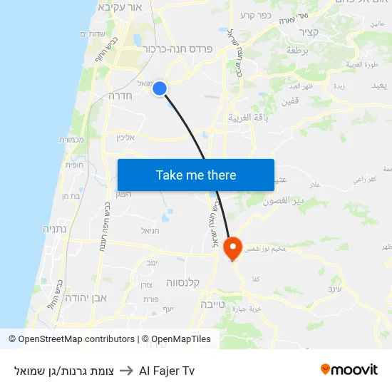 Granot Junction/Gan Shmuel to Al Fajer TV map