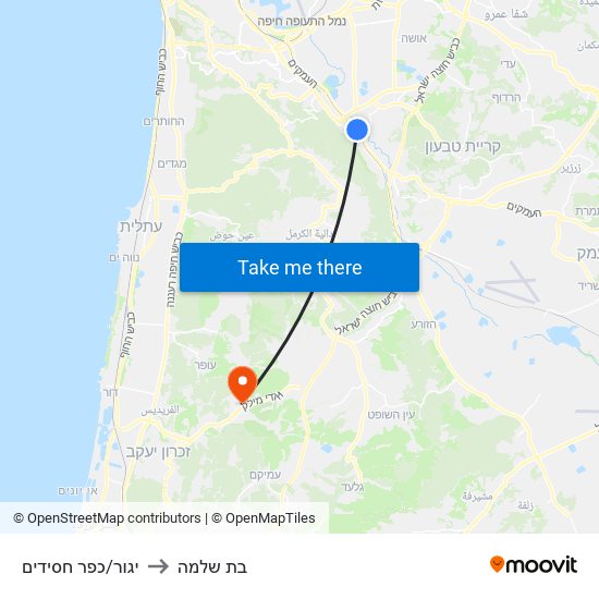 יגור/כפר חסידים to בת שלמה map