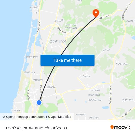 צומת אור עקיבא למערב to בת שלמה map