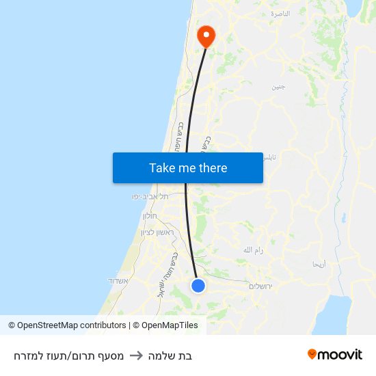 מסעף תרום/תעוז למזרח to בת שלמה map