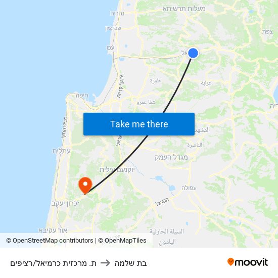 ת. מרכזית כרמיאל/רציפים to בת שלמה map