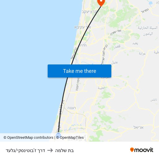 דרך ז'בוטינסקי/גלעד to בת שלמה map