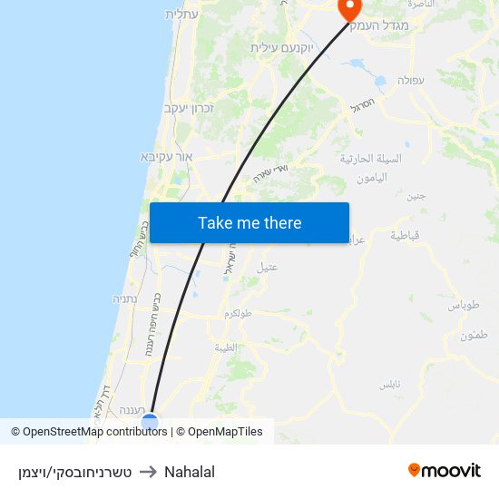 טשרניחובסקי/ויצמן to Nahalal map