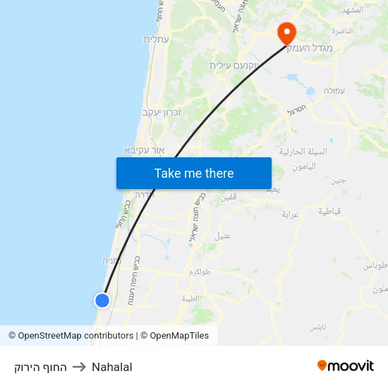 החוף הירוק to Nahalal map