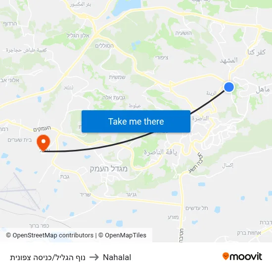 נוף הגליל/כניסה צפונית to Nahalal map