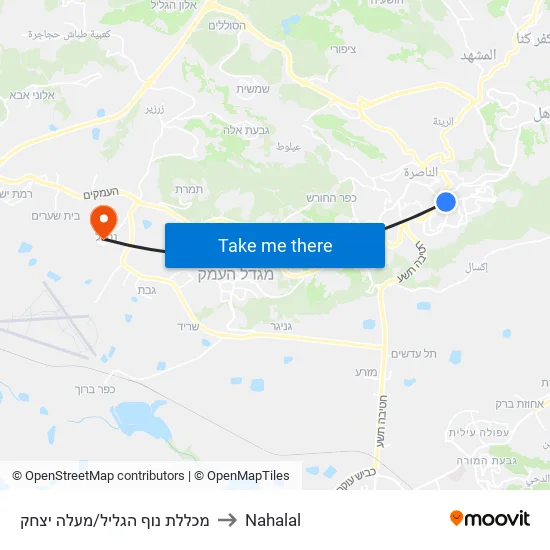 מכללת נוף הגליל/מעלה יצחק to Nahalal map