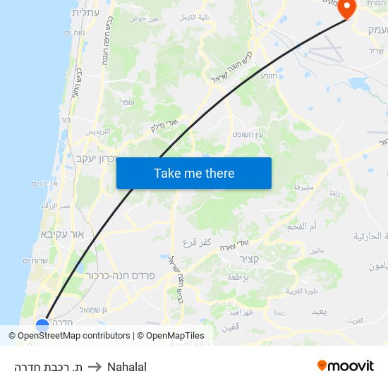 ת. רכבת חדרה to Nahalal map