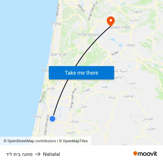 מחנה בית ליד to Nahalal map