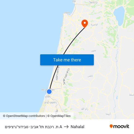 ת. רכבת תל אביב- סבידור/רציפים A to Nahalal map