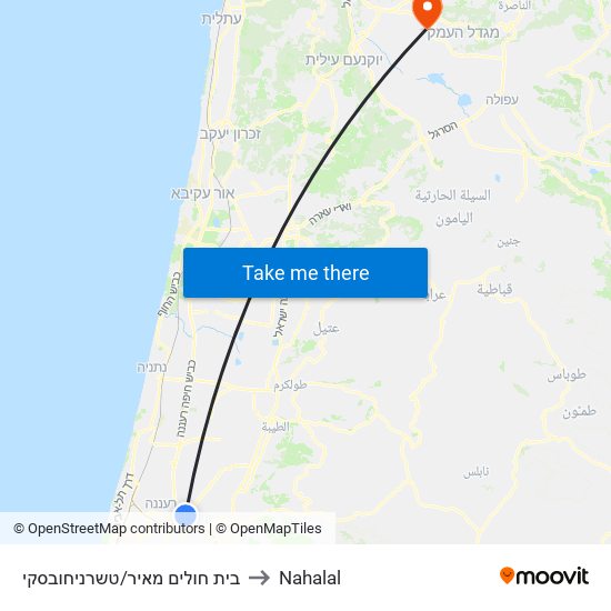 בית חולים מאיר/טשרניחובסקי to Nahalal map