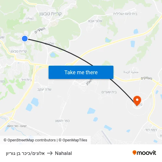אלונים/כיכר בן גוריון to Nahalal map