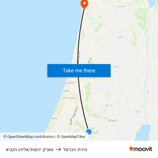 פארק ירמות/אליהו הנביא to טירת הכרמל map