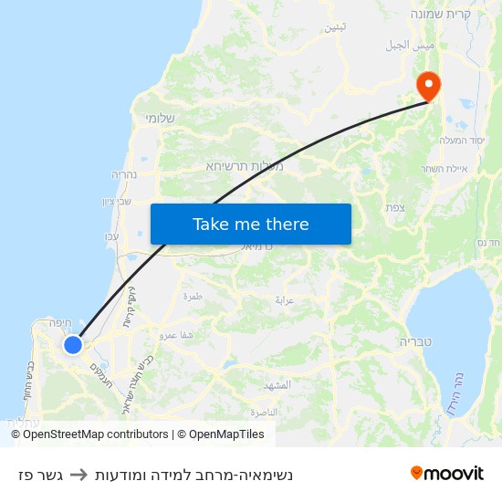 גשר פז to נשימאיה-מרחב למידה ומודעות map