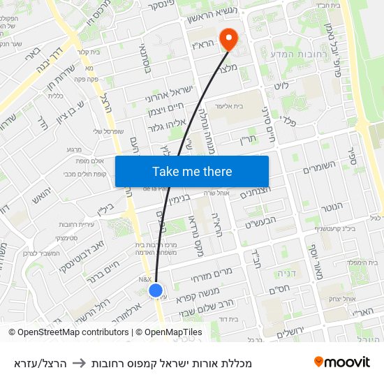 הרצל/עזרא to מכללת אורות ישראל קמפוס רחובות map