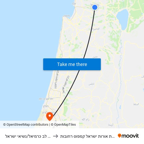 קניון לב כרמיאל/נשיאי ישראל to מכללת אורות ישראל קמפוס רחובות map