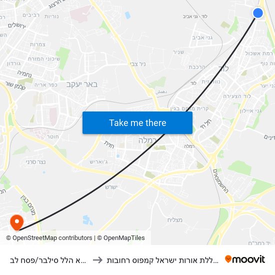 אבא הלל סילבר/פסח לב to מכללת אורות ישראל קמפוס רחובות map