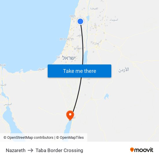 Nazareth to Taba Border Crossing map