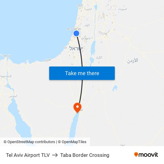 Tel Aviv Airport TLV to Taba Border Crossing map