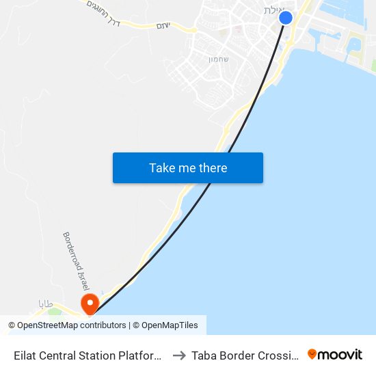 Eilat Central Station Platforms to Taba Border Crossing map