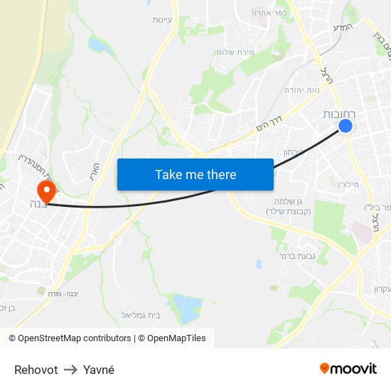 Rehovot to Yavné map