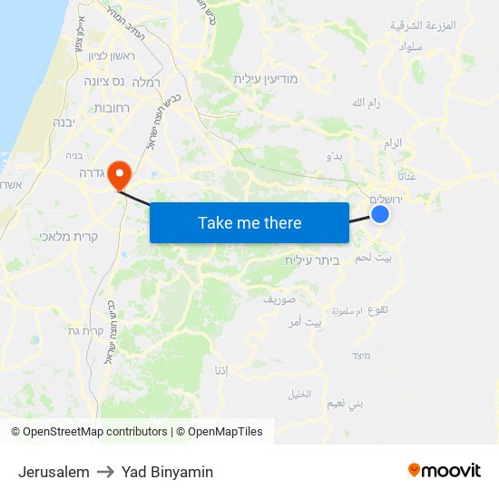 Jerusalem to Yad Binyamin map