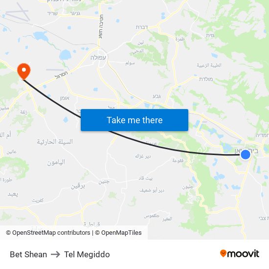Bet Shean to Tel Megiddo map