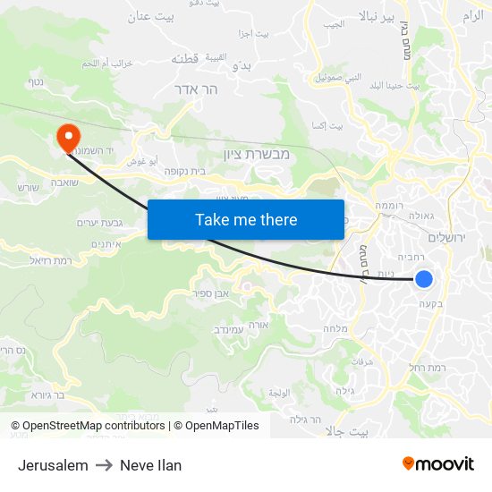 Jerusalem to Neve Ilan map