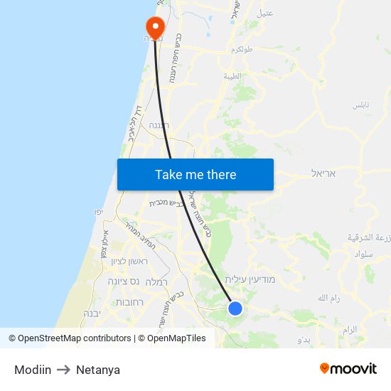 Modiin to Netanya map