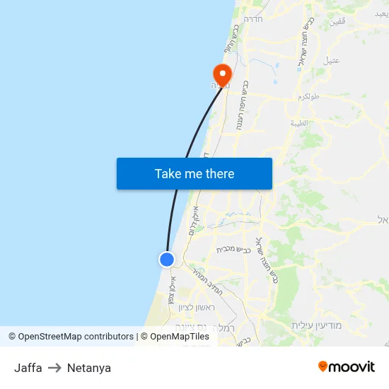 Jaffa to Netanya map