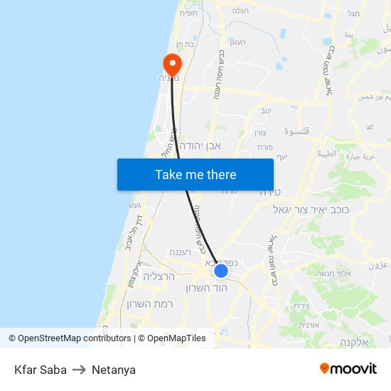 Kfar Saba to Netanya map