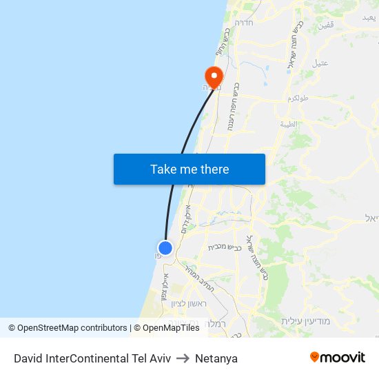 David InterContinental Tel Aviv to Netanya map