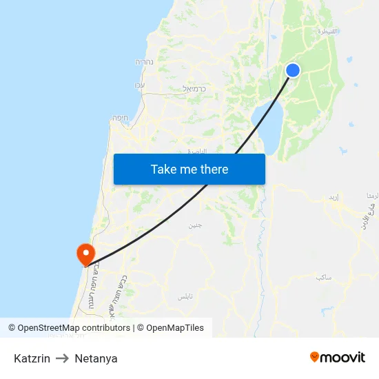 Katzrin to Netanya map