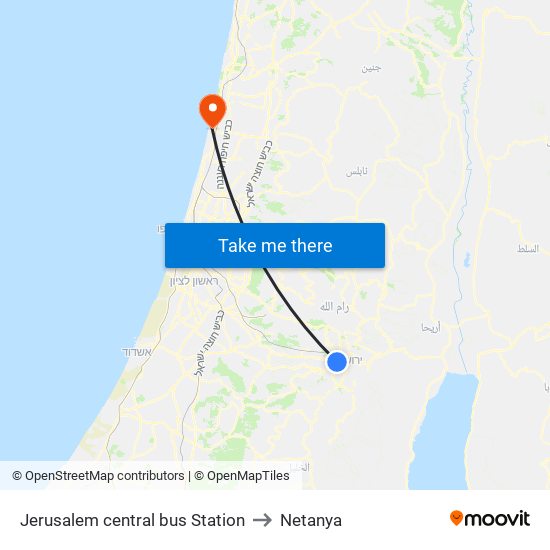 Jerusalem central bus Station to Netanya map