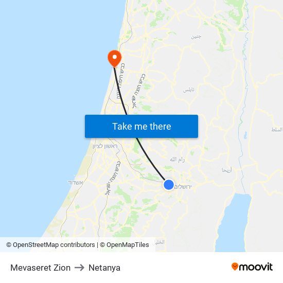 Mevaseret Zion to Netanya map