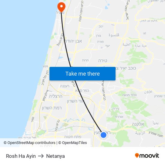 Rosh Ha Ayin to Netanya map