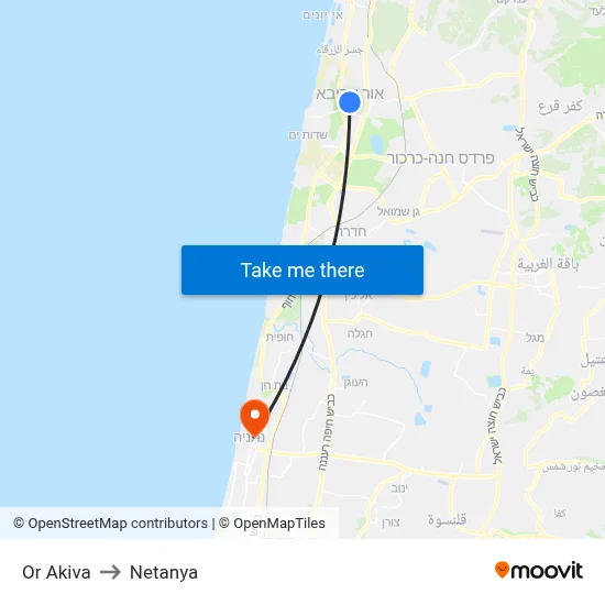 Or Akiva to Netanya map