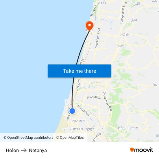 Holon to Netanya map