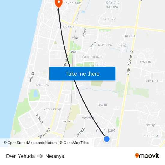 Even Yehuda to Netanya map