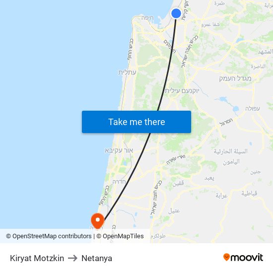 Kiryat Motzkin to Netanya map