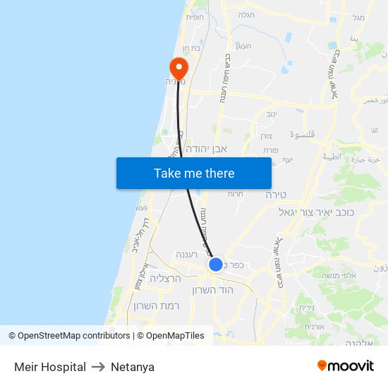 Meir Hospital to Netanya map