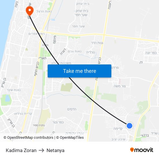 Kadima Zoran to Netanya map