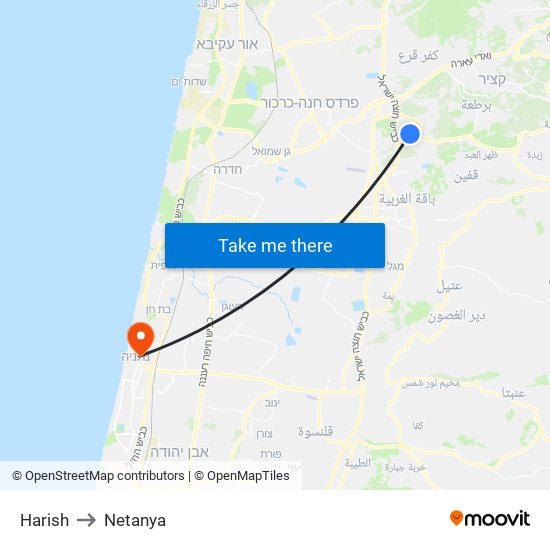 Harish to Netanya map