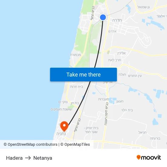 Hadera to Netanya map